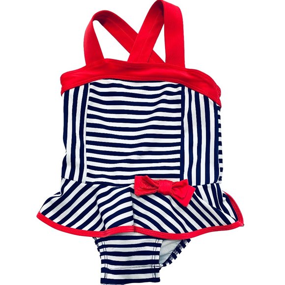 Cat & Jack Navy Striped Tutu Swimsuit